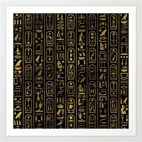 Egyptian Ancient Gold Hieroglyphs On Black Art Print By Creativemotions