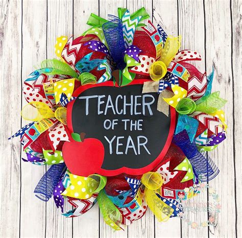 Teacher Wreath Teacher Of The Year Wreath Classroom Wreath Etsy In