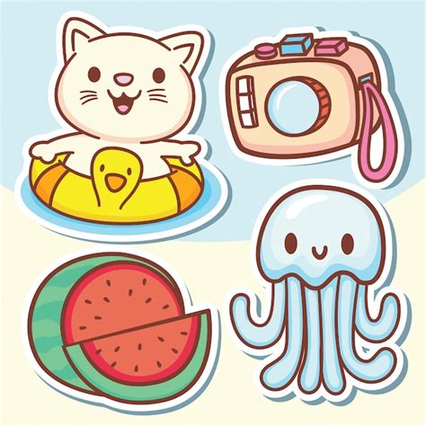 Hand Drawn Cute Daily Objects Cartoon Stickers Premium Vector