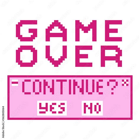 Vecteur Stock Pixel Game Over And Continue Button Text Image Pink Game