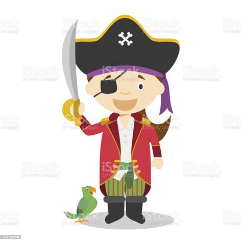 Cute Cartoon Vector Illustration Of A Pirate Women Professions Series