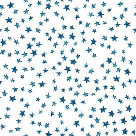 Starry Sky Seamless Pattern With Blue Monochrome Stars On White