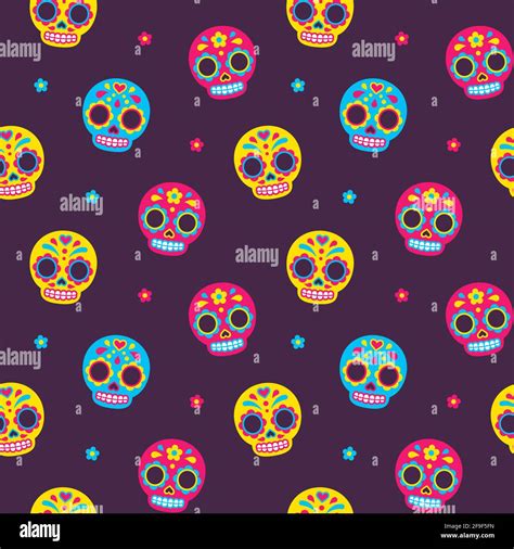 Mexican Day Of The Dead Sugar Skulls Seamless Pattern Cute And Bright