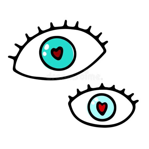 Hand Drawn Blue Eye With A Heart Shaped Pupil Stock Vector