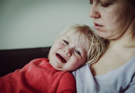 Sad Crying Little Girl Hugging Mother Parenting Stock Image Image Of
