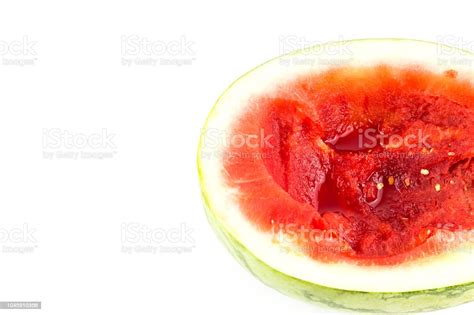 Slices Cut In Harf Of Red Seedless Watermelon Isolated With Spoon Stock