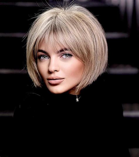 Crisp Short Straight Bob With Bangs Medium Length Hair With Bangs Short Bobs With Bangs Choppy