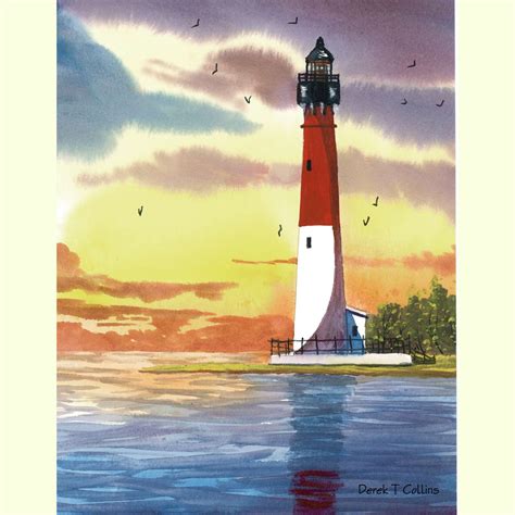 Lighthouse Painting Barnegat Print New Jersey Nautical Etsy
