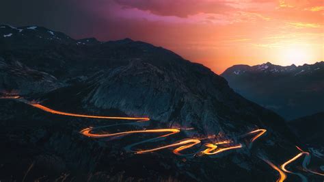 1920x1080 Sunset Trails Mountains Road Long Exposure 5k Laptop Full Hd
