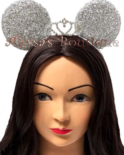 Minnie Mouse Ears Headband Silver Princess Rhinestone Tiara Bridal