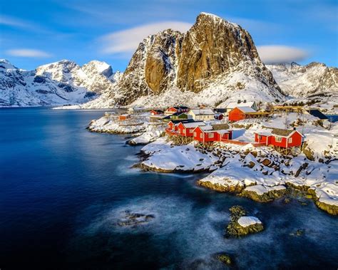 Winter Landscape Norway Lofoten Islands Under Snow Cover Desktop