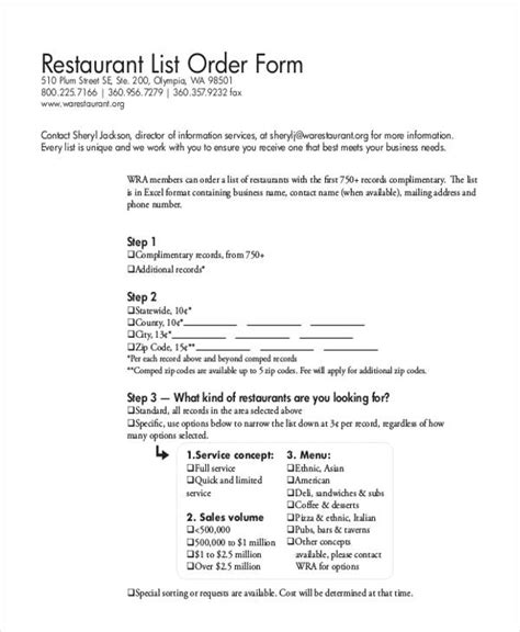 Free 11 Restaurant Order Forms In Pdf Ms Word