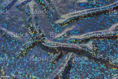 Dark Blue Fabric With Folds And Holographic Elements Abstract