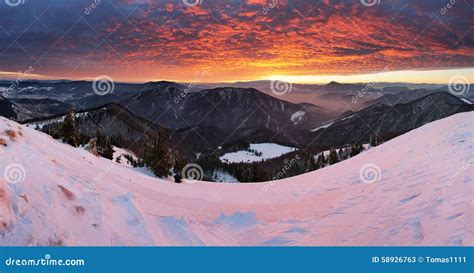 Panoramic Mountain Winter Landscape Slovakia Stock Image Image Of