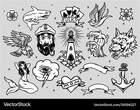 nautical tattoos vintage collection royalty free vector