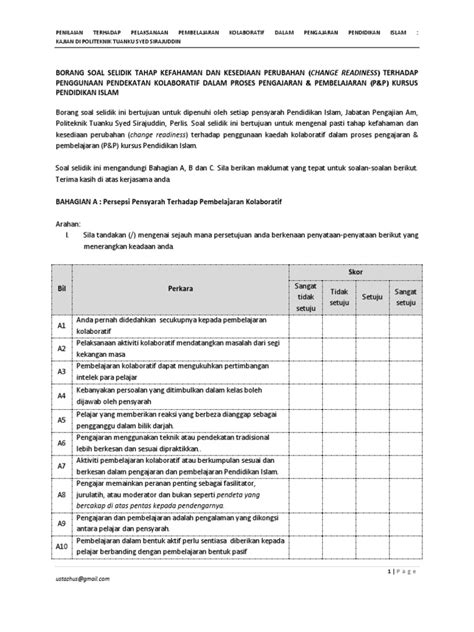 Pdf Borang Soal Selidik Tahap Kefahaman Dan Kesediaan Perubahan Kolaboratif Docx Dokumen Tips