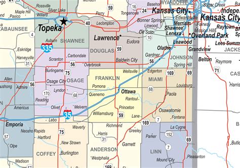 Kansas Laminated Wall Map County And Town Map With