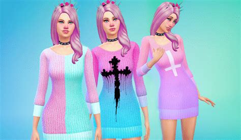 The Sims 4 Custom Content 6 Pastel Goth Sweater Dresses Sims Community