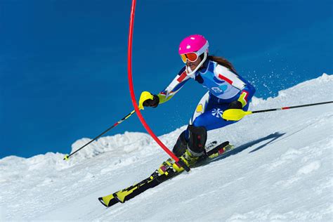 Young Female Slalom Skier During The Race Stock Photo Download Image
