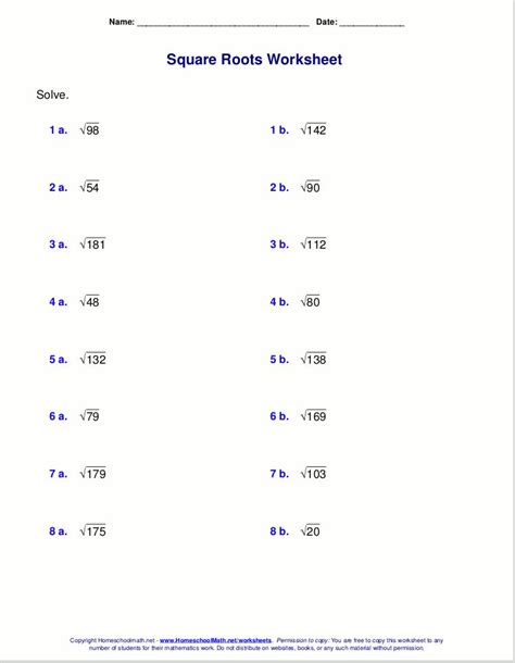 Square Root Of Imaginary Numbers Worksheet