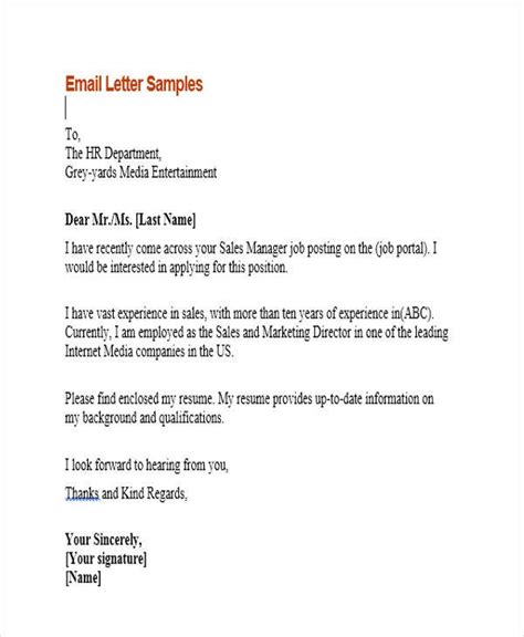 Andrea barger | jul 24. 11+ Sample Email Application Letters | Free & Premium ...