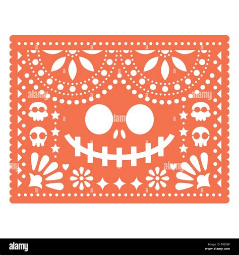 Halloween Papel Picado Design With Skulls And Pumpkin Scary Face