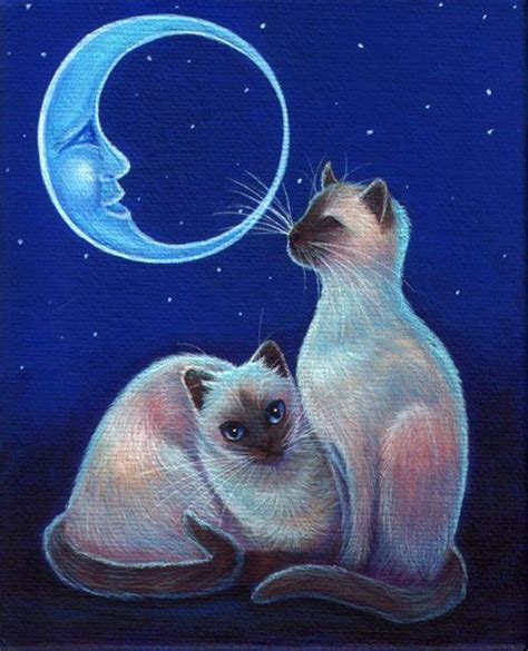 Cat Art Siamese Night Moon Cats By Artist Unknown