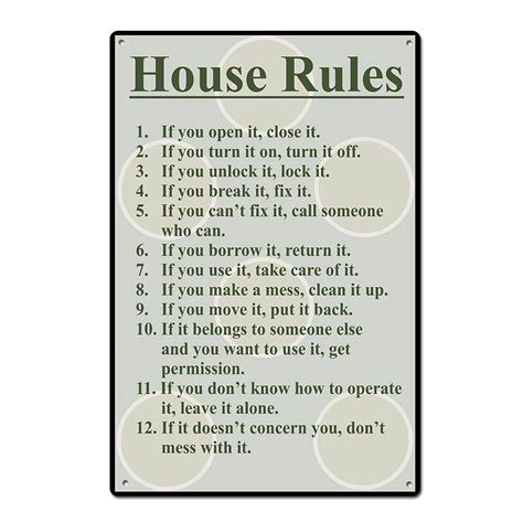 House Rules Funny Tin Sign Metal Sign Metal Decor Wall Sign Wall Poster