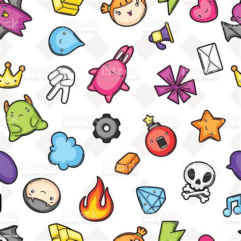 Game Kawaii Seamless Pattern Cute Gaming Design Elements Objects And