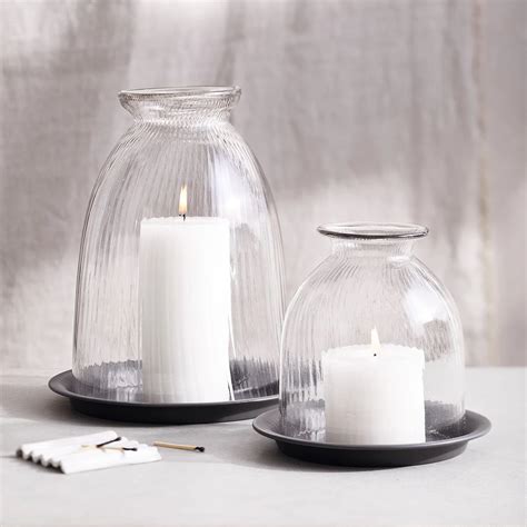 Ribbed Domed Glass Large Candle Holder With Tray Candle Holders The White Company Uk