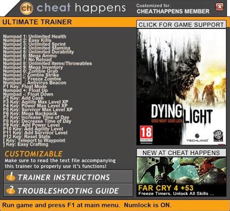 Cheat Happens Game Trainers Dying Light Trainer