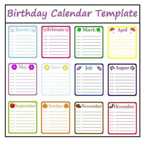 Free Printable Perpetual Birthday Calendar Template Free Printable