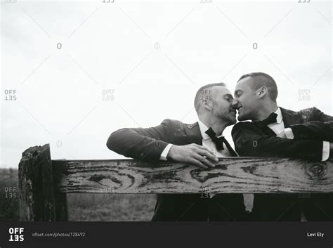 Man Kissing His Partner On Their Wedding Day Stock Photo Offset