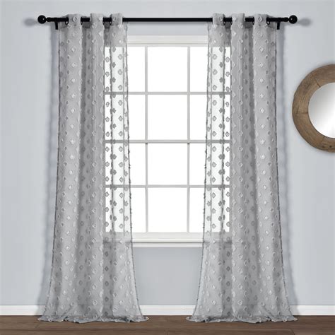 Lush Decor Textured Dot Grommet Sheer Window Curtain Panels Gray 38x84