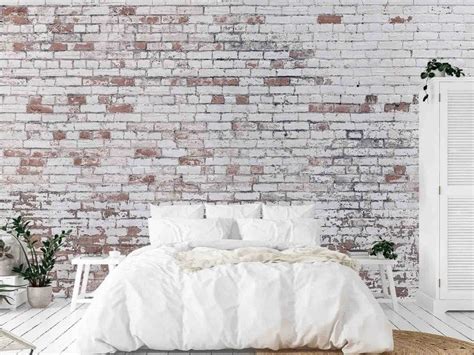 Distressed Brick Wallpaper White Paint On Red Brick About Murals
