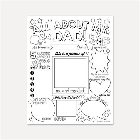 Printable All About Dad Fill In Template Kids T For Etsy