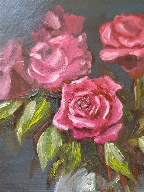 The Vase With Roses 35x30cm Oil On Canvas Wall Abstract Art Rose Color