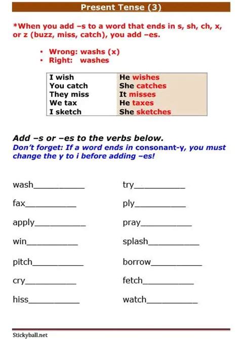 Esl Grammar Present Tense Practice Adding S Es To Verbs
