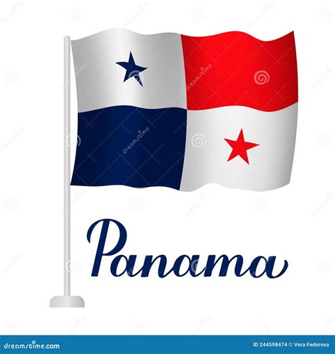 Flag Of Panama Isolated On White Calligraphy Hand Lettering Stock