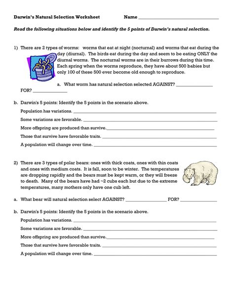 What worm has natural selection selected against? Darwin*s Natural Selection Worksheet