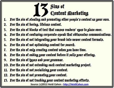 [infographic] 13 content marketing sins and how to fix them heidi cohen