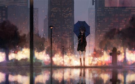 2880x1800 Anime Girl Rain Umbrella Macbook Pro Retina Hd