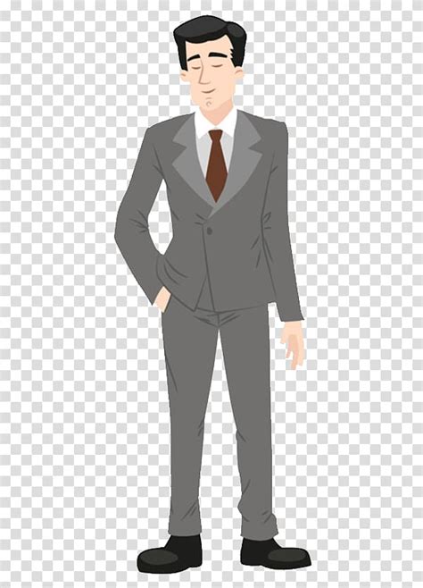 Man Wearing Gray Suit Illustration Suit Cartoon Formal Wear
