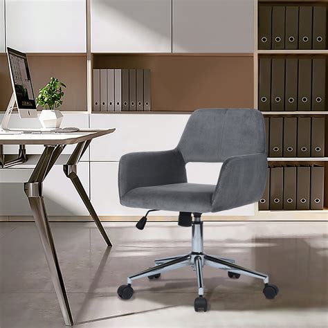 Furniturer Velvet Task Chair Height Adjustable Office Chair With Arms