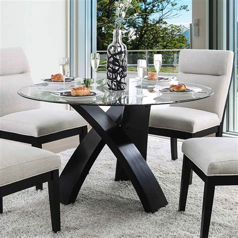 Furniture Of America Andy Modern Glass 5 Piece Round Top Dining Set In