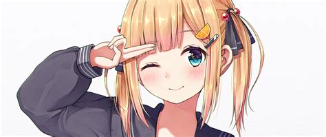 Download Wallpaper 2560x1080 Girl Schoolgirl Smile Gesture Anime