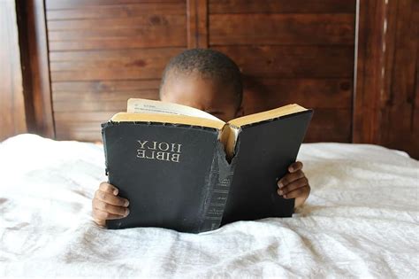 Child Reading Bible Bed African Education Boy Read Book