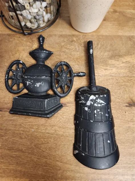 vintage sexton set of 2 black cast iron kitchen wall hanging coffee grinder mill 14 97 picclick