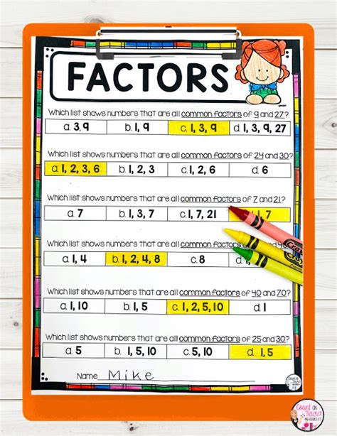 Math Factor Chart