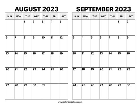 August And September 2023 Calendar Calendar Options